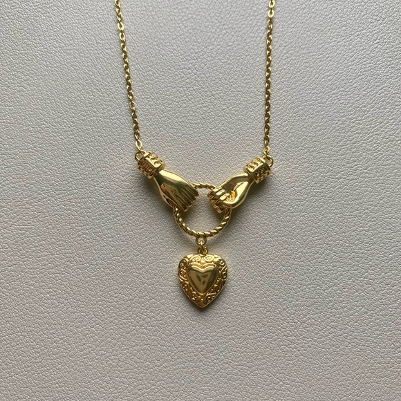 Heart Gold Pendant Necklace Sentimental Heart Hand Pendant Layering Necklace - Picture 2 of 4